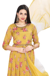 Yellow Nyra Cut Chinnon Floral Print Set with Palazzo and Shaded Dupatta